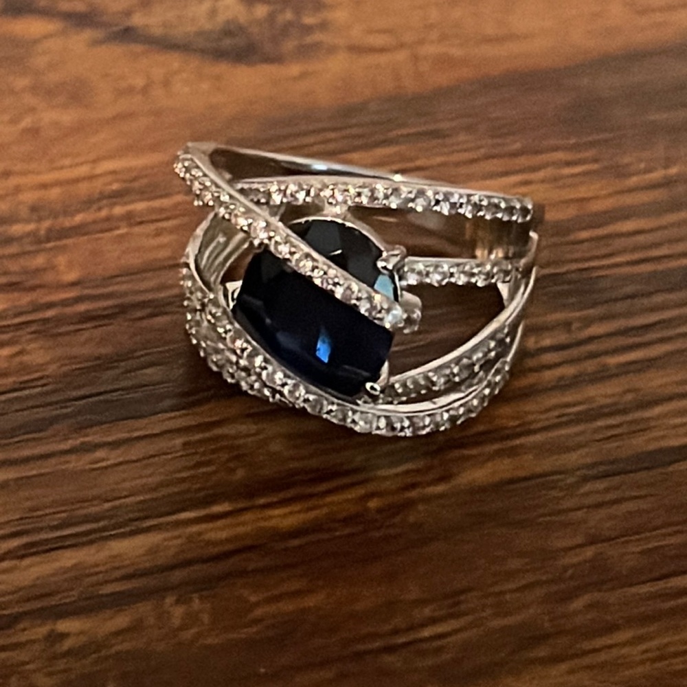 Womens Blue & White Lab-Created Sapphire Sterling Silver Cocktail Ring size 8